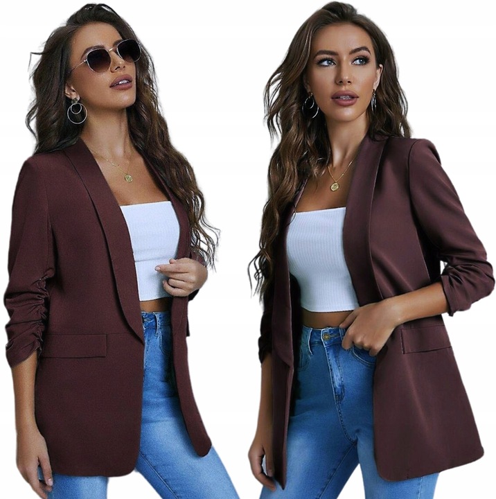 Marynarka damska Żakiet Elegancki Narzutka Czekoladowy Brąz Smokingowa
