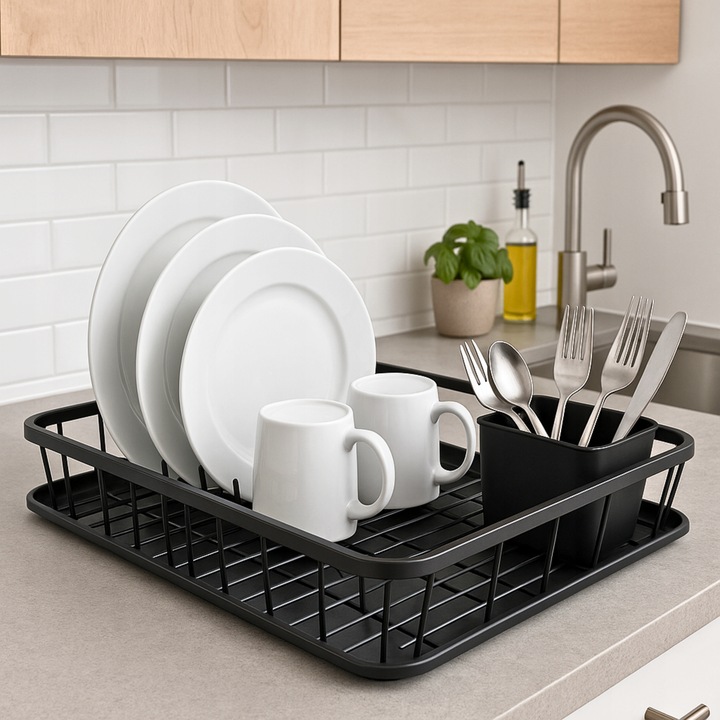 OCIEKACZ DUŻA SUSZARKA do NACZYŃ STOJĄCA na SZTUĆCE KUBEK TALERZE CZARNY