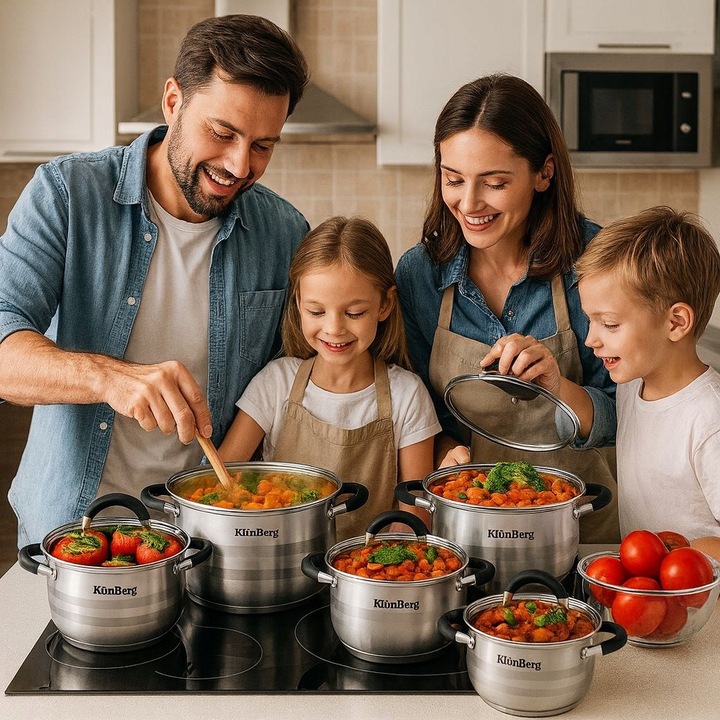 Komplet Garnków na Indukcję Gaz ze Stali Nierdzewnej Zestaw 12 Elementów