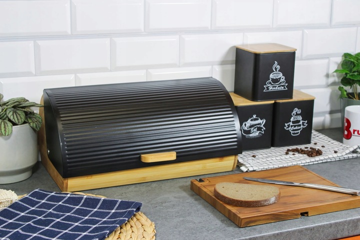 CHLEBAK NA PIECZYWO CHLEB BUŁKI POJEMNIK CZARNY BAMBUS DREWNIANY DUŻY