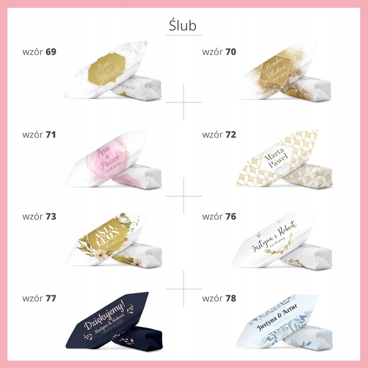 KRÓWKI NA ŚLUB CHRZEST KOMUNIĘ 1 KG Personalizowane krówki prezentowe