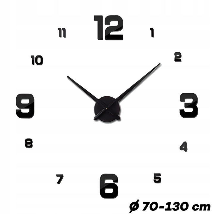 ZEGAR ŚCIENNY 3D NOWOCZESNY PRZYKLEJANY NA ŚCIANĘ CZARNY XXL 130 CM