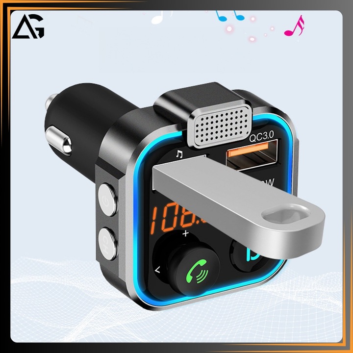 TRANSMITER BLUETOOTH SAMOCHODOWY FM USB 3.0A + 1.0A QC USB-C ŁADOWARKA