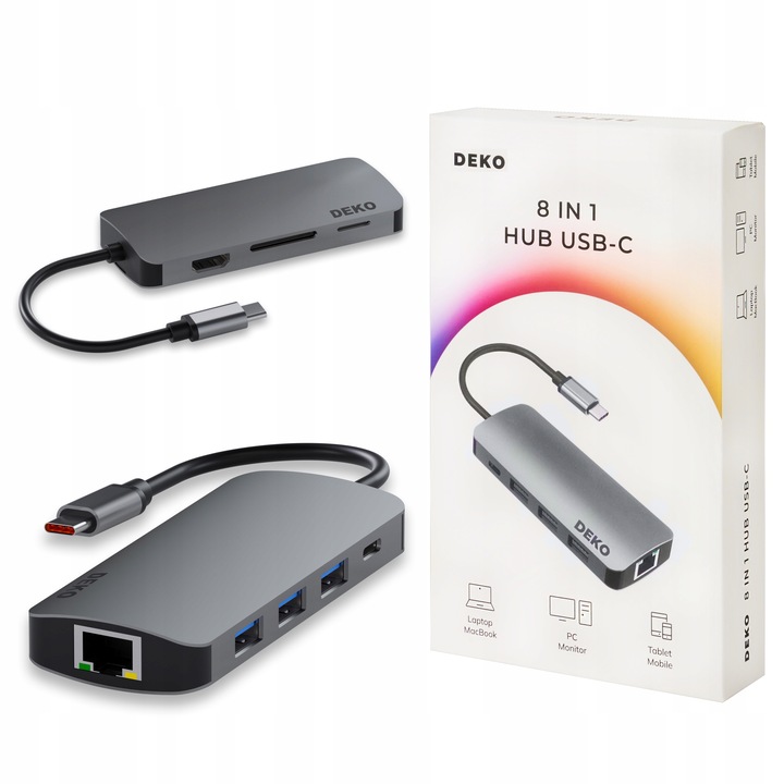 Hub Usb C 8w1 Stacja Dokująca 100W HDMI 4K 60Hz 3xUSB LAN SD DEKO BUSINESS