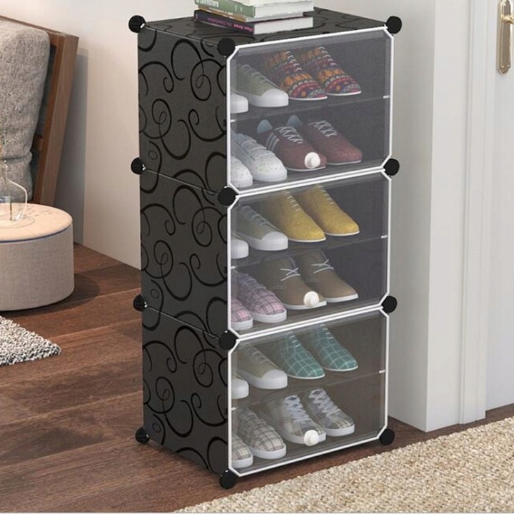 SZAFKA NA BUTY OBUWIE CZARNA MODUŁOWA REGAŁ STOJAK PÓŁKI ORGANIZER