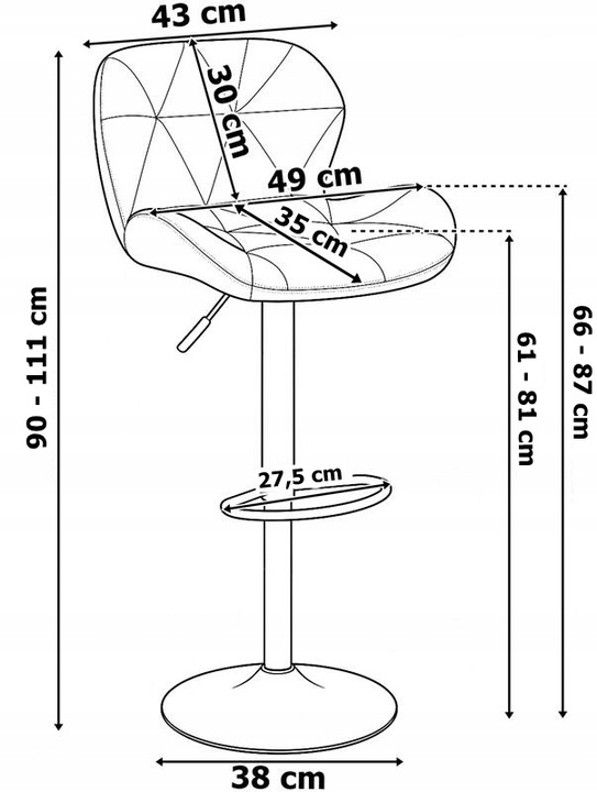 KRZESŁO BAROWE OBROTOWE REGULOWANE PIKOWANE HOKER WELUROWY CZARNY
