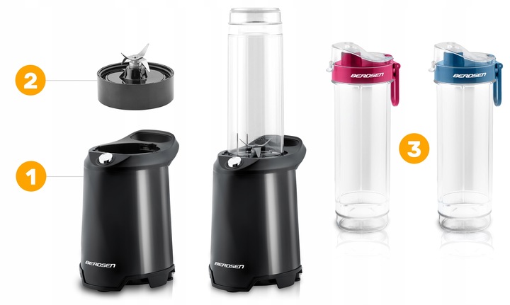 BLENDER SMOOTHIE Z 2 BIDONAMI 350W BERDSEN + 2 BIDONY BUTELKI 0,57L CZARNY