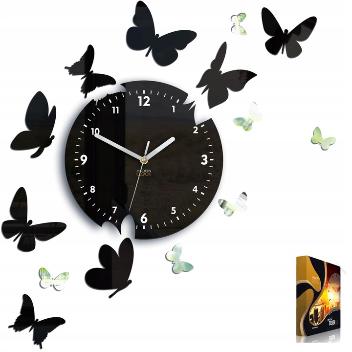 Zegar ścienny MOTYLE 14 czytelny i CICHY - Lustro