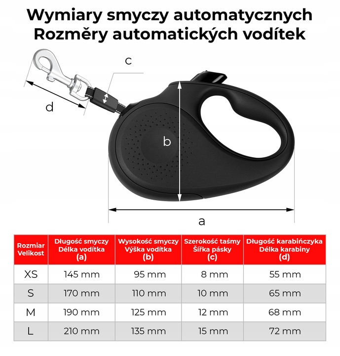 Smycz automatyczna czarna rozmiar S dla psa do 15 kg