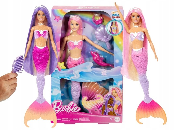 LALKA BARBIE SYRENKA MALIBU Z DŁUGIMI WŁOSAMI zmieniająca kolor