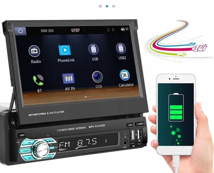 RADIO SAMOCHODOWE 1DIN 7'' BT WYSUWANY EKRAN DOTYKOWY MIRROR LINK