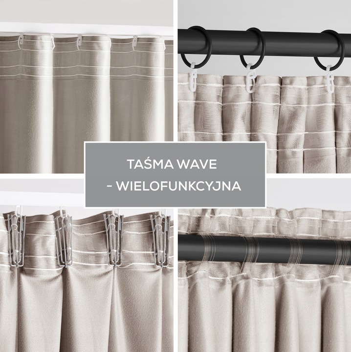 RESTILO Zasłona welurowa plus szarfa up taśma 140x245 Chłodny Beż do