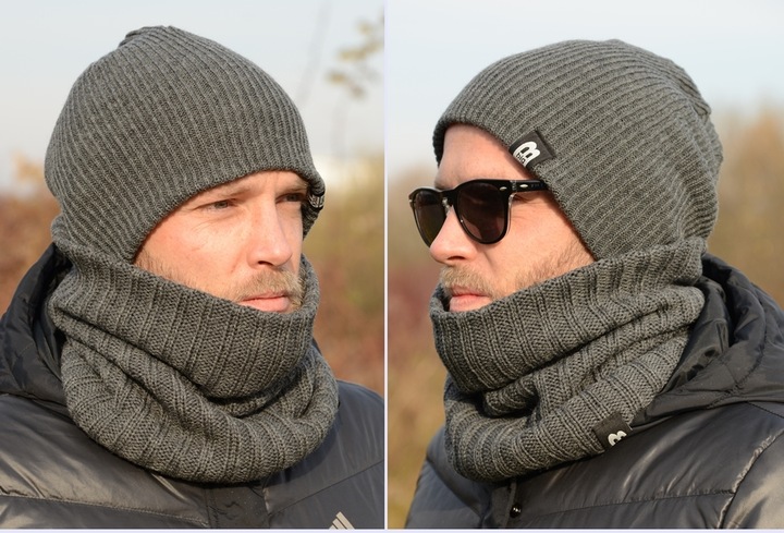 Ciepły POLSKI MĘSKI KOMPLET CZAPKA KOMIN zestaw szalik Tuba KOLORY k5