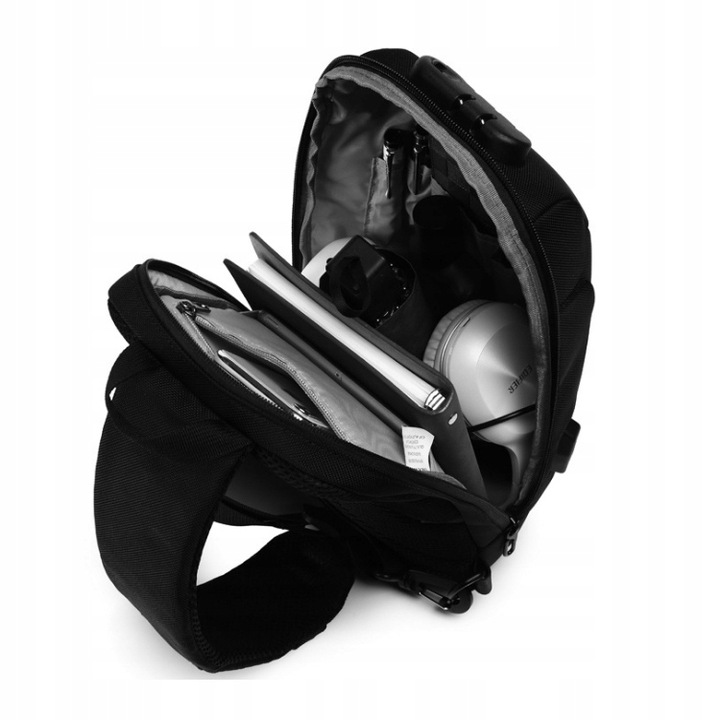 TORBA SASZETKA MĘSKA NERKA PLECAK ANTYKRADZIEŻ USB