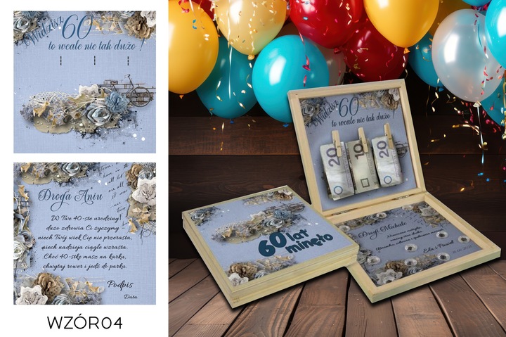 PREZENT NA 60 URODZINY PUDEŁKO Z ŻYCZENIAMI