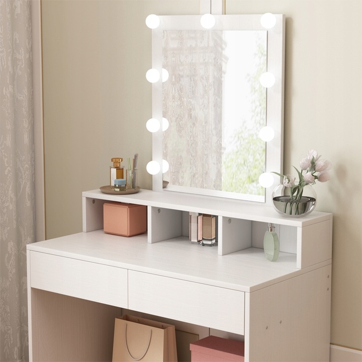 TOALETKA DO MAKIJAŻU WIZAŻU KOSMETYCZNA Z LUSTREM LED NOWOCZESNA LOFT