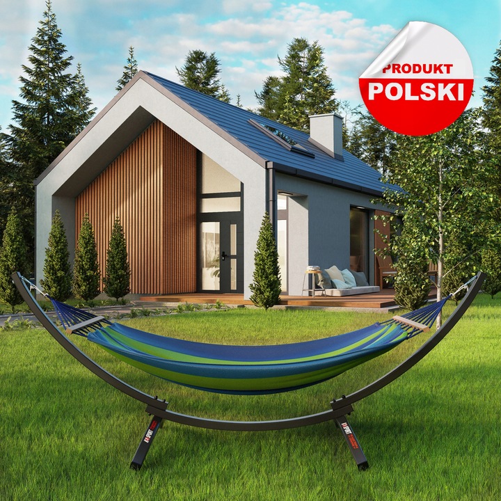 Hamak ze stelażem ogrodowy dwuosobowy stelaż do hamaka stalowy POLSKI
