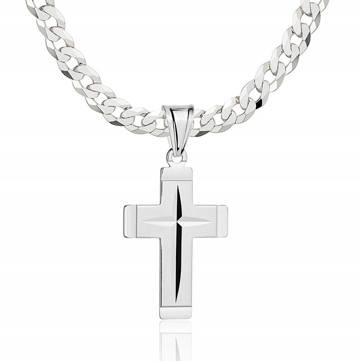Łańcuszek Srebrny Męski Pancerka Diamentowany Krzyżyk pr 925 Grawer Gratis
