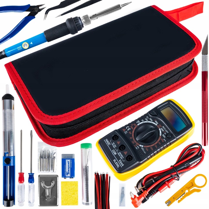 Lutownica Zestaw Narzędzi Do Lutowania 40 Elementów Multimetr Groty Cyna
