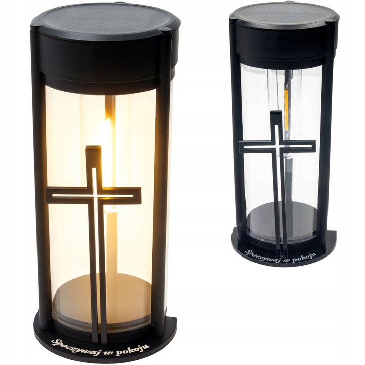 ZNICZ SOLARNY LED LAMPION NA GRÓB STATUETKA NA CMENTARZ Z KRZYŻEM