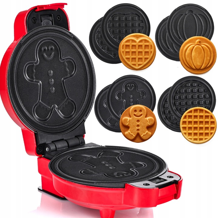 GOFROWNICA MINI GOFRY MOCNA NIEPRZYWIERAJACA 8 PŁYTEK 4 WZORY CZERWONA