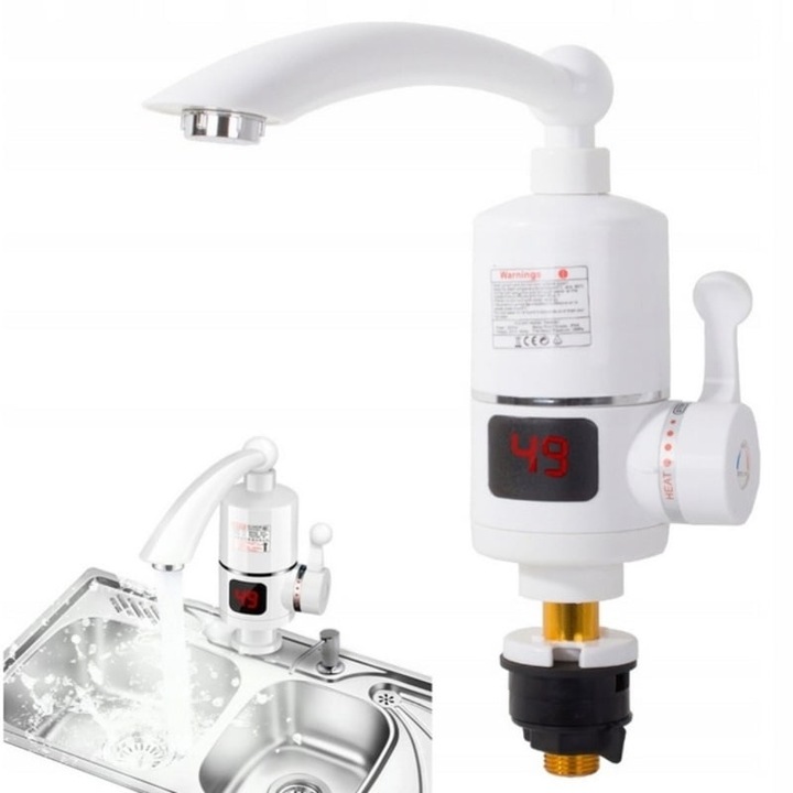 PRZEPŁYWOWY PODGRZEWACZ DO WODY ELEKTRYCZNY LCD FLEX OBROTOWY KRAN 3000W