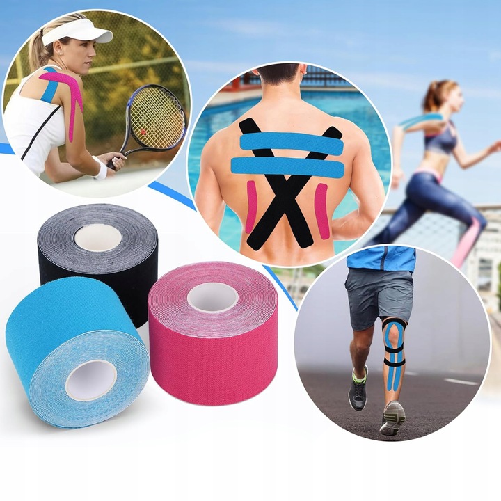 4x TAŚMA KINEZJOLOGICZNA TEJPY TAPE PLASTRY KINESIOTAPING WODOODPORNA 5M