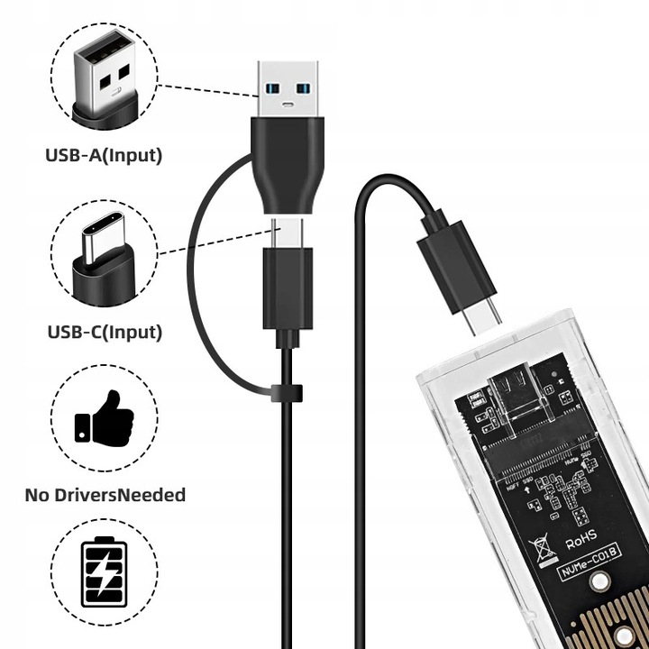 OBUDOWA NA DYSK NVME M2 SATA SSD ADAPTER NGFF M.2 USB 3.1 USB TYP-C 10 GBPS