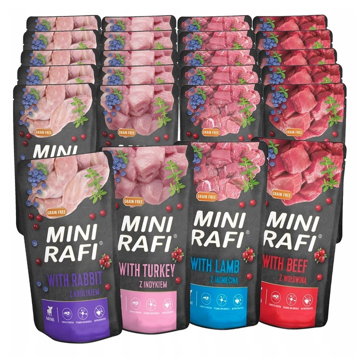 MOKRA KARMA DLA PSA DOLINA NOTECI RAFI MINI MIX SMAKÓW 20X150G MAŁE RASY