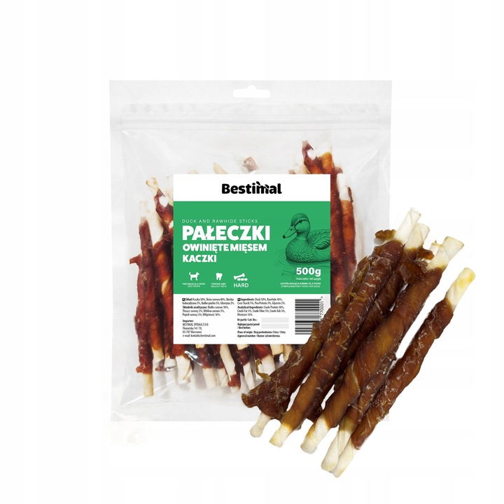 NATURALNE GRYZAKI BESTIMAL PAŁECZKI Z KACZKĄ 500G PRZYSMAK DLA PSA Z KACZKI
