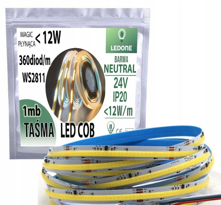 TAŚMA LED COB IP20 24V 360d Magic Pixel PŁYNĄCA WS2811 cyfrowa 1m
