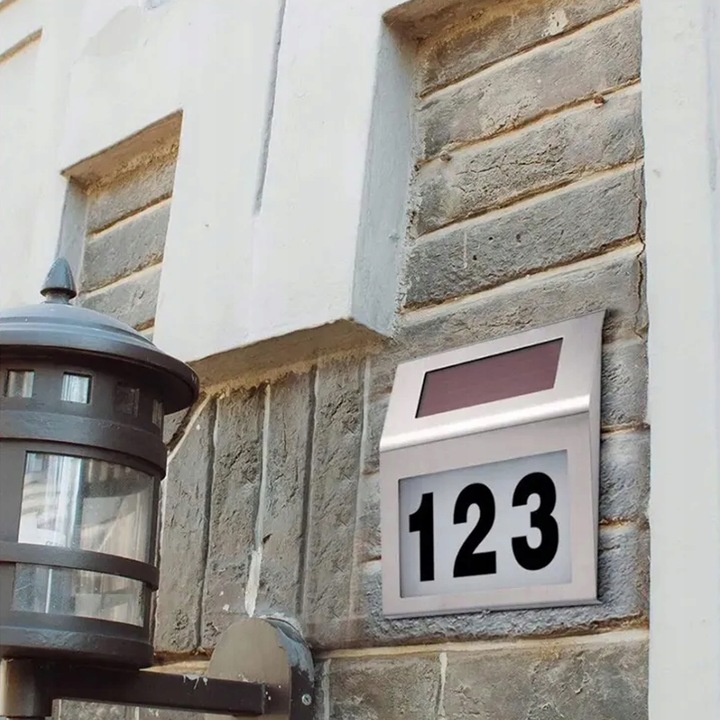 PODŚWIETLANY NUMER DOMU TABLICZKA LAMPA LED SOLARNA CZUJNIK STAL