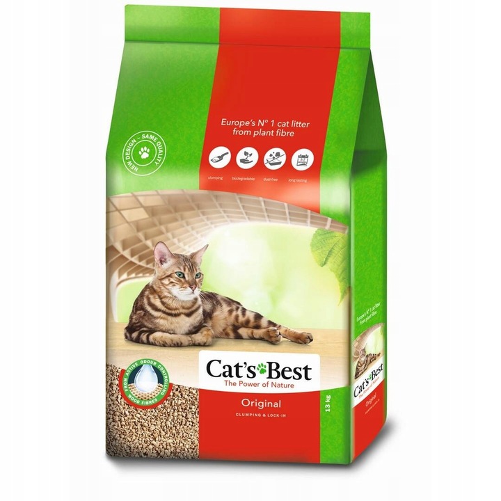 CAT'S BEST ORIGINAL 30L ŻWIREK DREWNIANY DLA KOTA ZBRYLAJĄCY 13kg