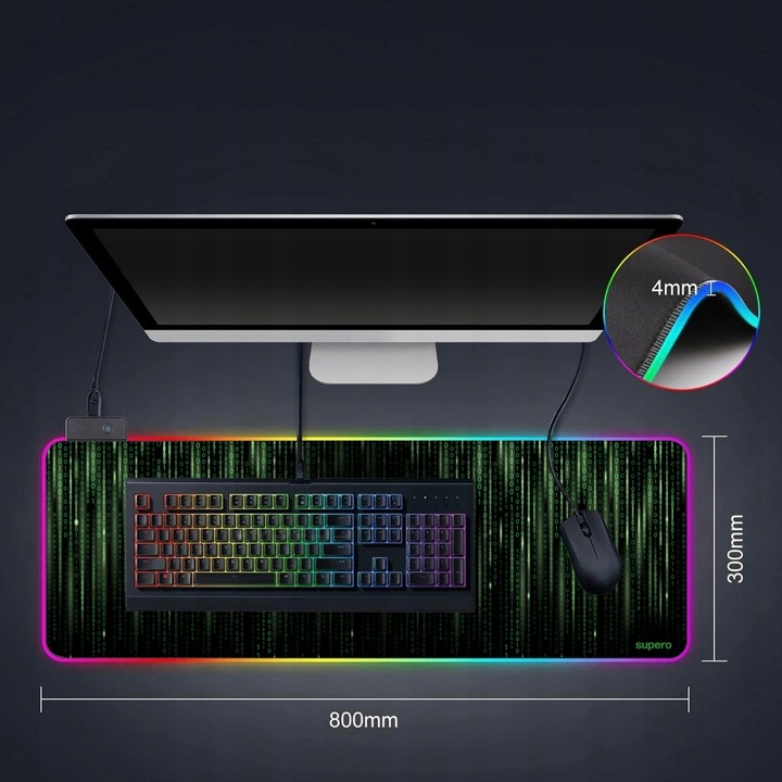Podkładka pod myszkę gamingowa mysz xxl duża klawiaturę RBG świecąca 80x30