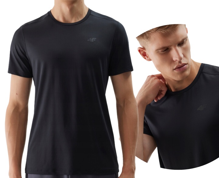 KOSZULKA 4F MĘSKA TRENINGOWA REGULAR SZYBKOSCHNĄCA - CZARNA r. S