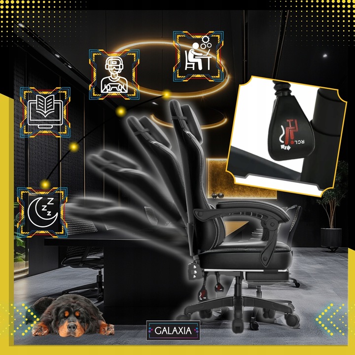 FOTEL GAMINGOWY BIUROWY Obrotowy Kubełkowy Krzesło Gamingowe Z Podnóżkiem