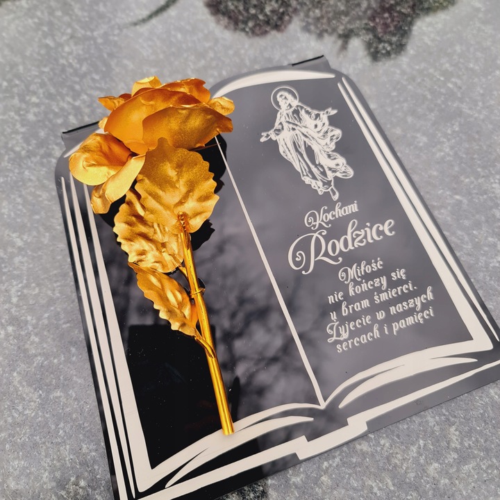 DEKORACJA na grób GRAWEROWANY ZNICZ podstawka na cmentarz RÓŻA DLA
