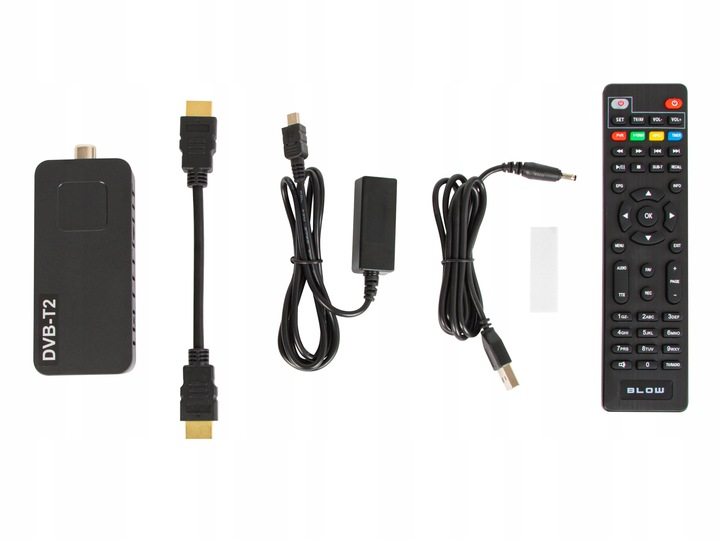 DEKODER TUNER TV DVB-T2 HEVC H.265 FULL HD MINI STICK PILOT ZESTAW