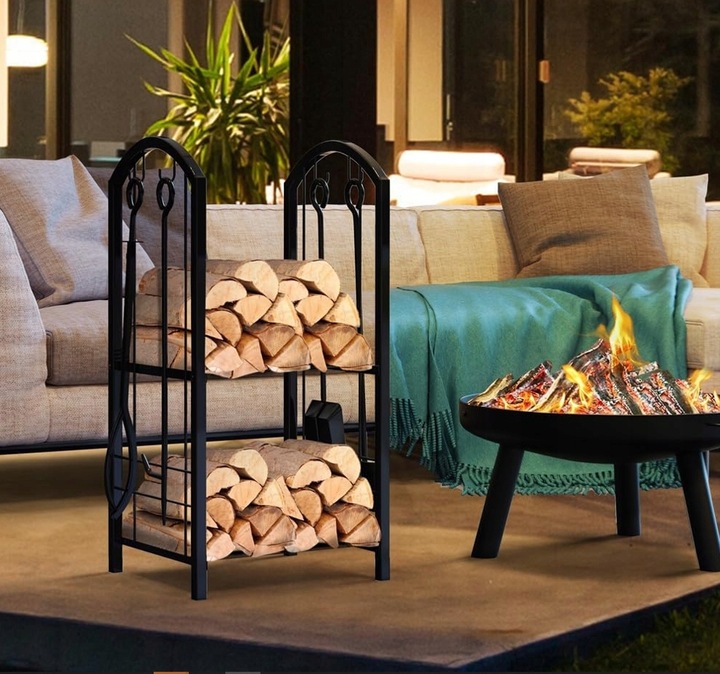 STOJAK NA DREWNO KOMINKOWE OPAŁOWE KOSZ NA DRZEWO DREWNO SPAWANY W CAŁOŚCI