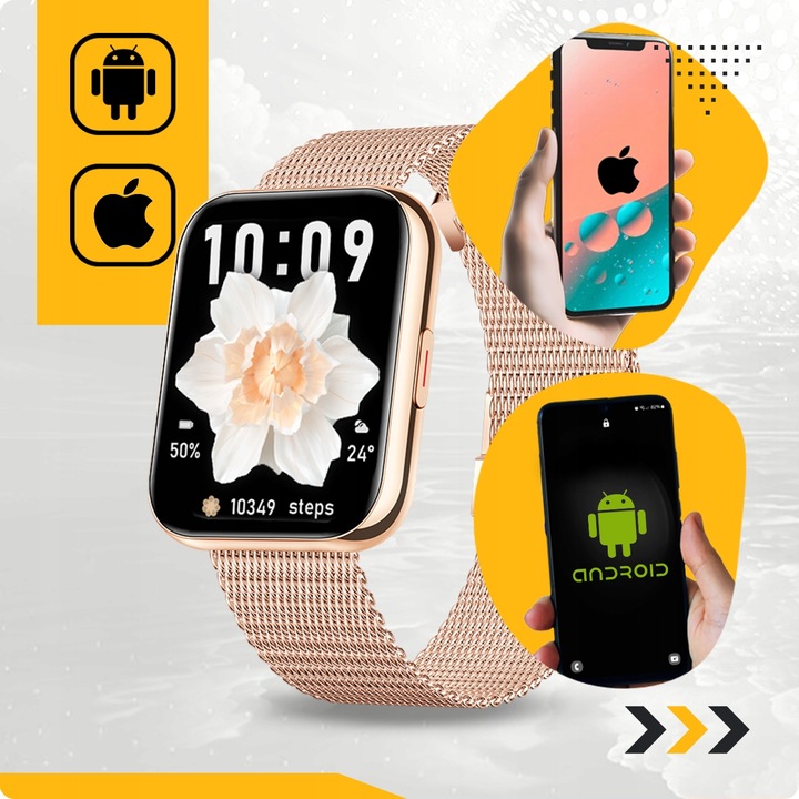 SMARTWATCH DAMSKI POLSKIE MENU ROZMOWY PULS CIŚNIENIE SPORT AMOLED 4 PASKI