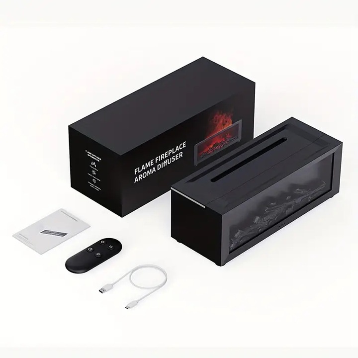 Nawilżacz powietrza z efektem kominka, dyfuzor, 6 kolorów RGB - czarny