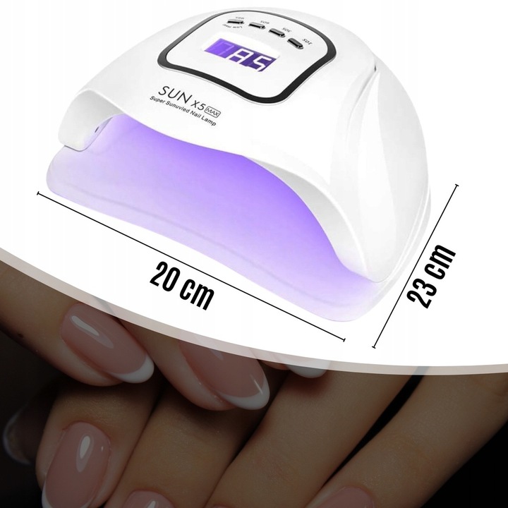 LAMPA UV DO PAZNOKCI LED 80W DO HYBRYD ŻELI MOCNA SUN X5 MAX BIAŁA LCD