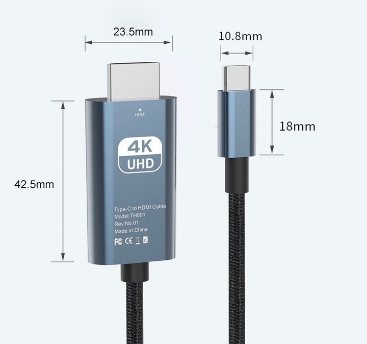 KABEL ADAPTER USB-C 3.1 TYP C DO HDMI 4K MHL 2m