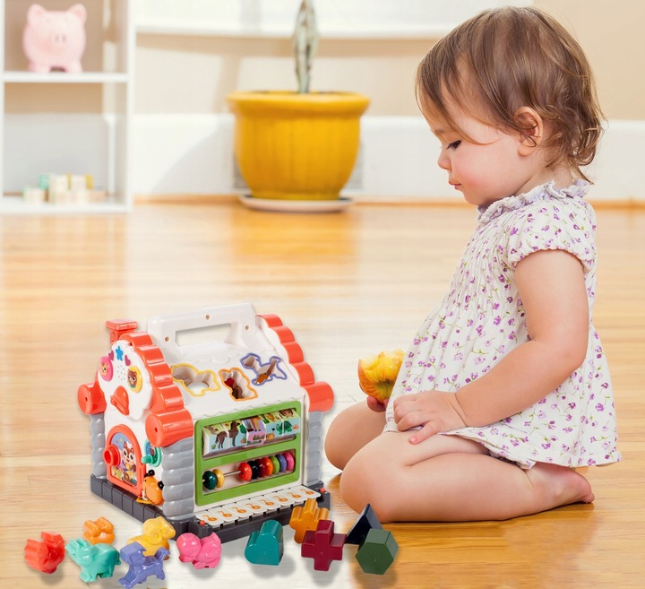 MULTIDOMEK DOMEK INTERAKTYWNY SORTER KLOCKI PIANINKO ZWIERZĄTKA DLA DZIECI