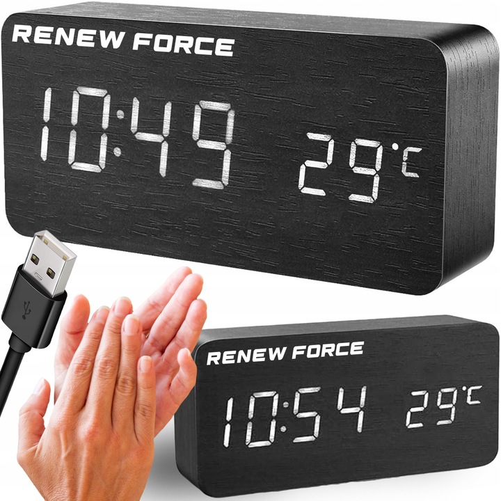 Zegar cyfrowy elektroniczny BUDZIK termometr Z CZUJNIKIEM dźwięku i