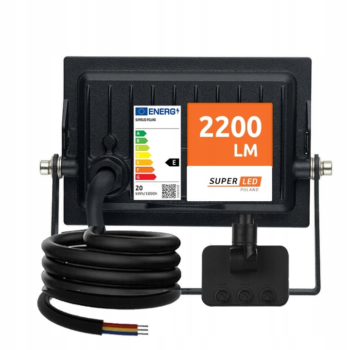 Halogen Naświetlacz LED 20W 2200 lm IP65 czujnik ruchu SUPER MOCNY