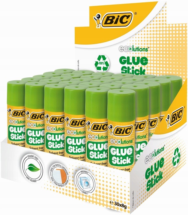 BIC ECO GLUE STICK KLEJ W SZTYFCIE MOCNY SZKOLNY BIUROWY 8g ZESTAW x30