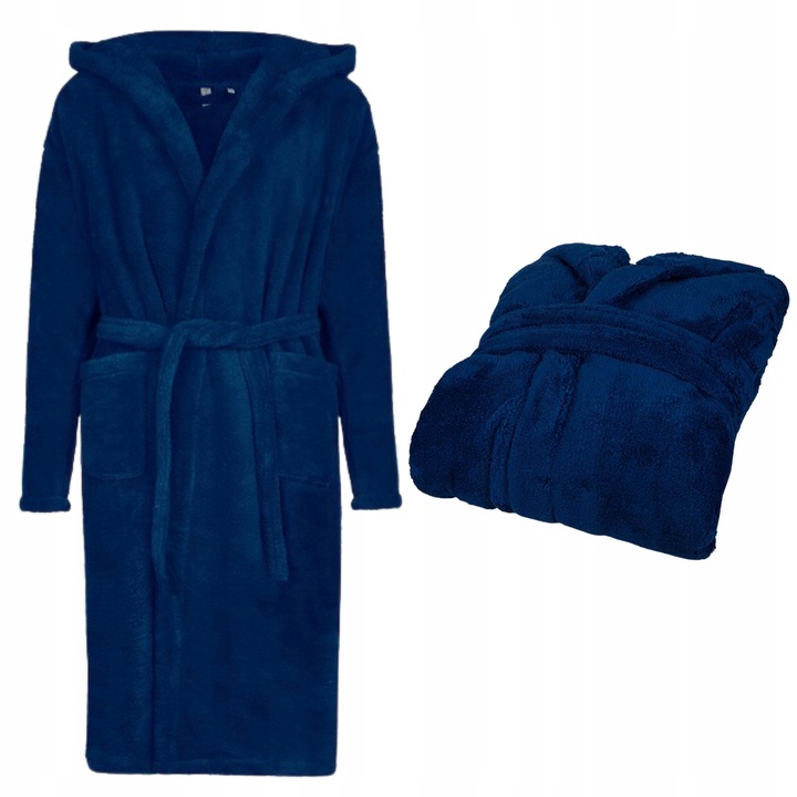 Granatowy szlafrok męski z kapturem ciepły miękki S / M