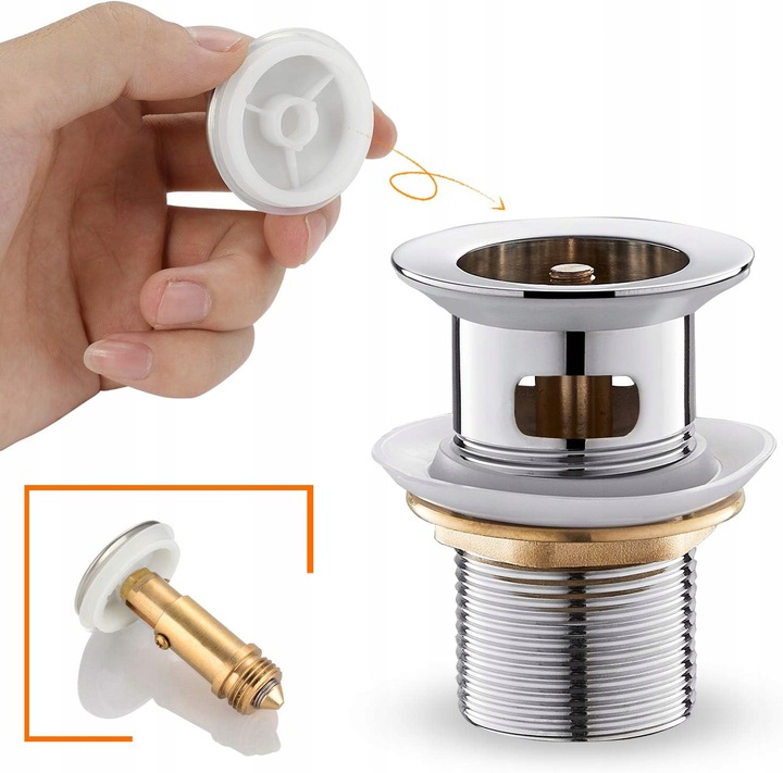 KOREK UMYWALKOWY KLIK-KLAK AUTOMAT z przelewem SREBNY DO UMYWALKI