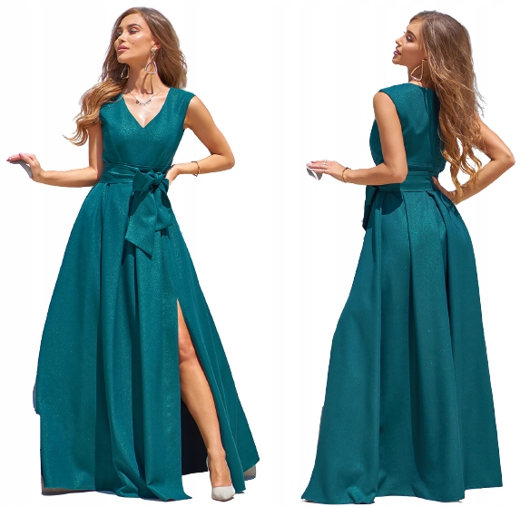 Lea 2 ECRU DŁUGA SUKIENKA z DEKOLTEM ślubna 48